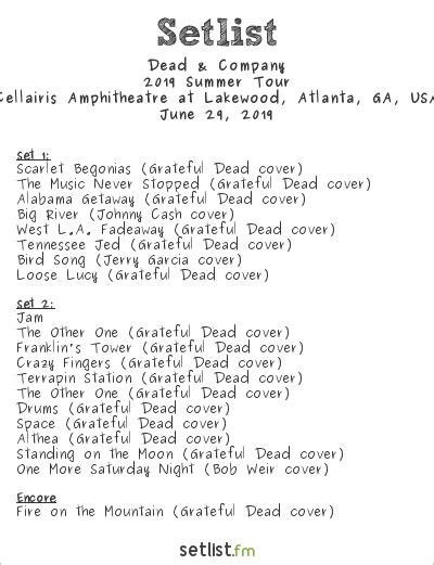 Dead and co charlotte setlist - Dead & Company Ticket Prices. The cost of Dead & Company tickets can vary based on a host of factors. Please see below for a look at how Dead & Company ticket prices vary by city, and scroll up on this page to see Dead & Company tour dates and ticket prices for upcoming concerts in your city. City. Venue.